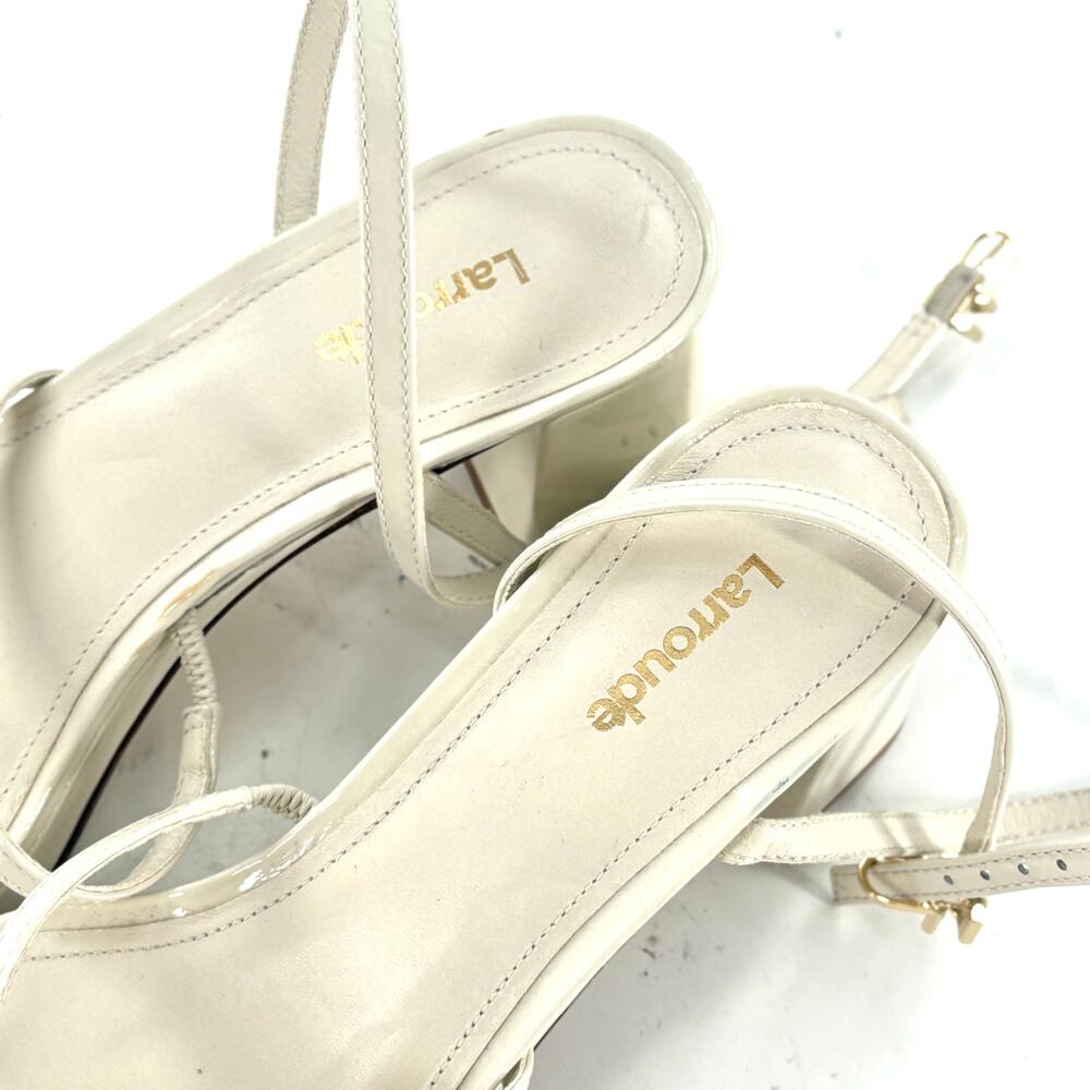 Larroude Gio Heels 6.5 Sandals White Leather Platform Resort Wedding Bridal - Picture 5 of 7